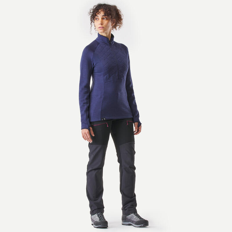 T-shirt lana merinos montagna donna MT900 WOOL 1/2 ZIP blu