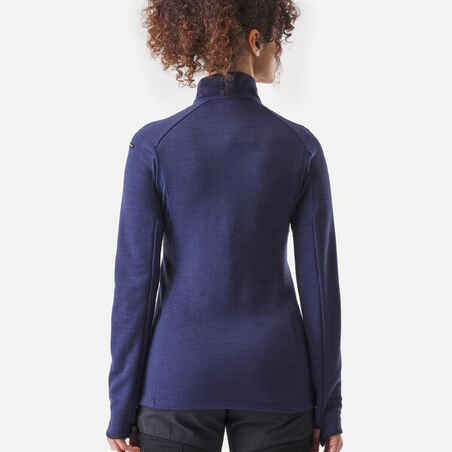 Γυναικείο μακρυμάνικο T-Shirt για Ορεινή Πεζοπορία  από μαλλί Merino με φερμουάρ στον γιακά - MT900