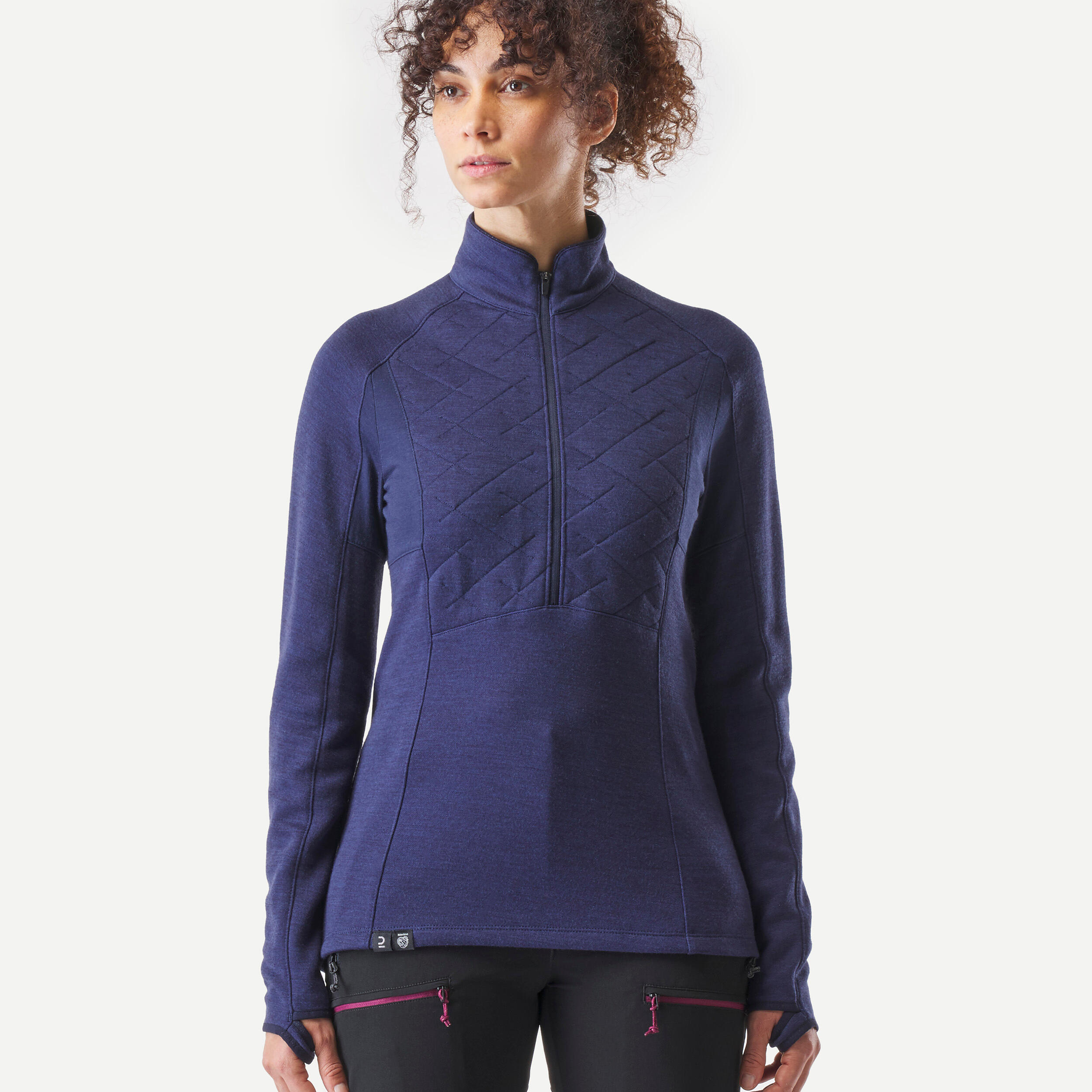 Women's Long-Sleeved Merino T-Shirt - Trek 900 Blue - FORCLAZ