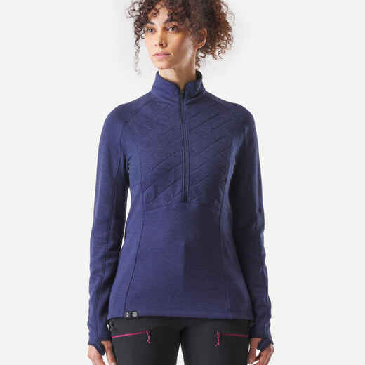 
      Γυναικείο μακρυμάνικο T-Shirt για Ορεινή Πεζοπορία  από μαλλί Merino με φερμουάρ στον γιακά - MT900
  