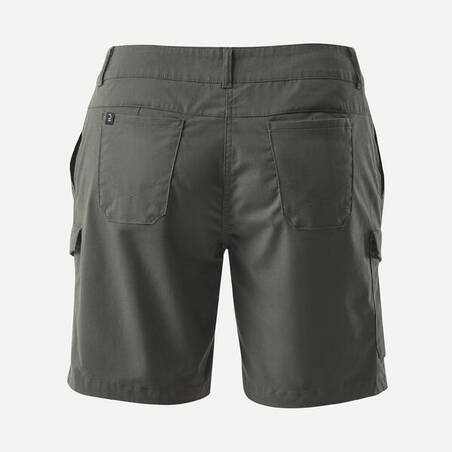 Women's Trekking and Travel Cotton Cargo Shorts - TRAVEL100 - Dark Green