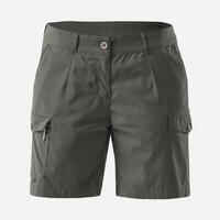 Women's Trekking and Travel Cotton Cargo Shorts - TRAVEL100 - Dark Green