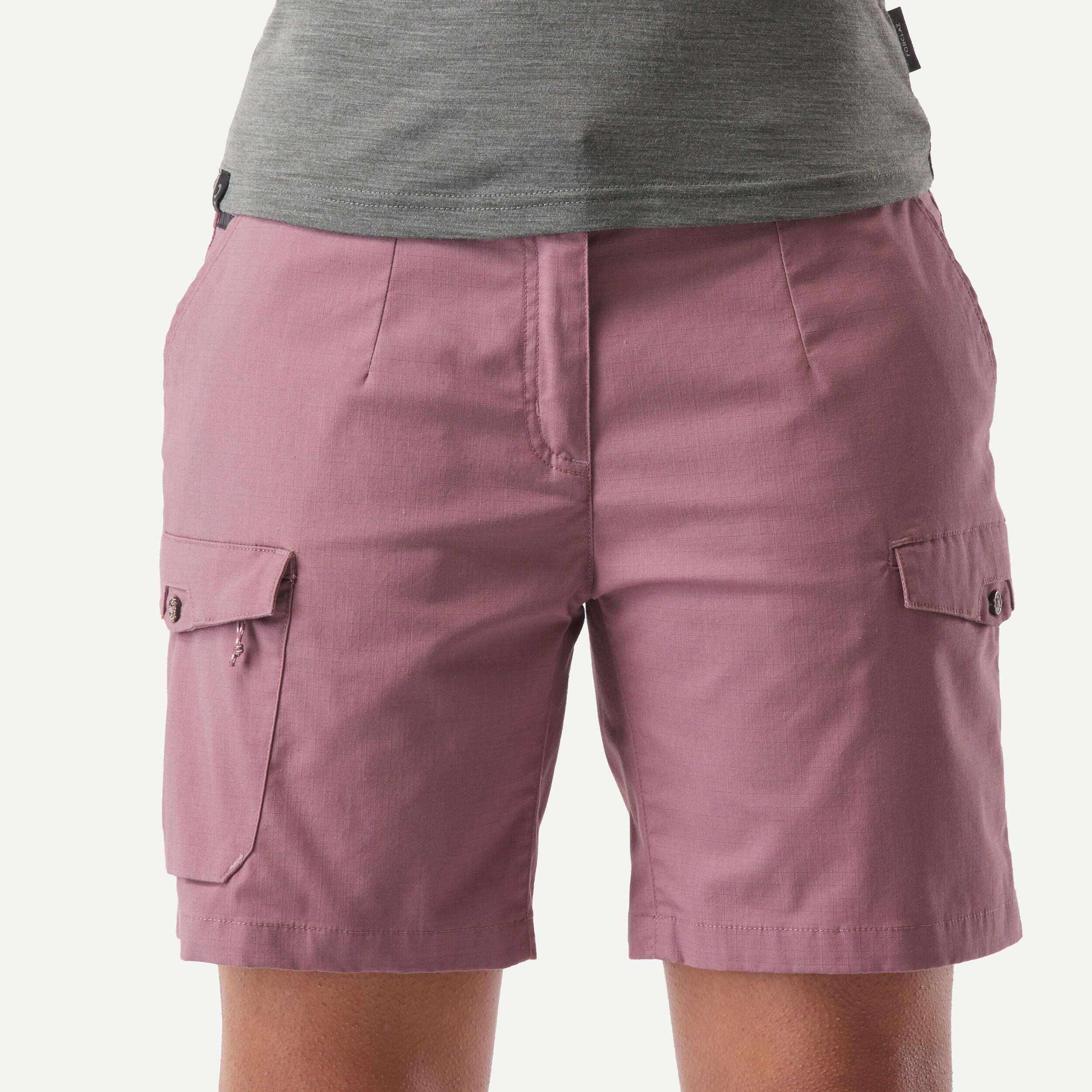 Women's Trekking and Travel Cotton Cargo Shorts - TRAVEL100 - Purple 3/6