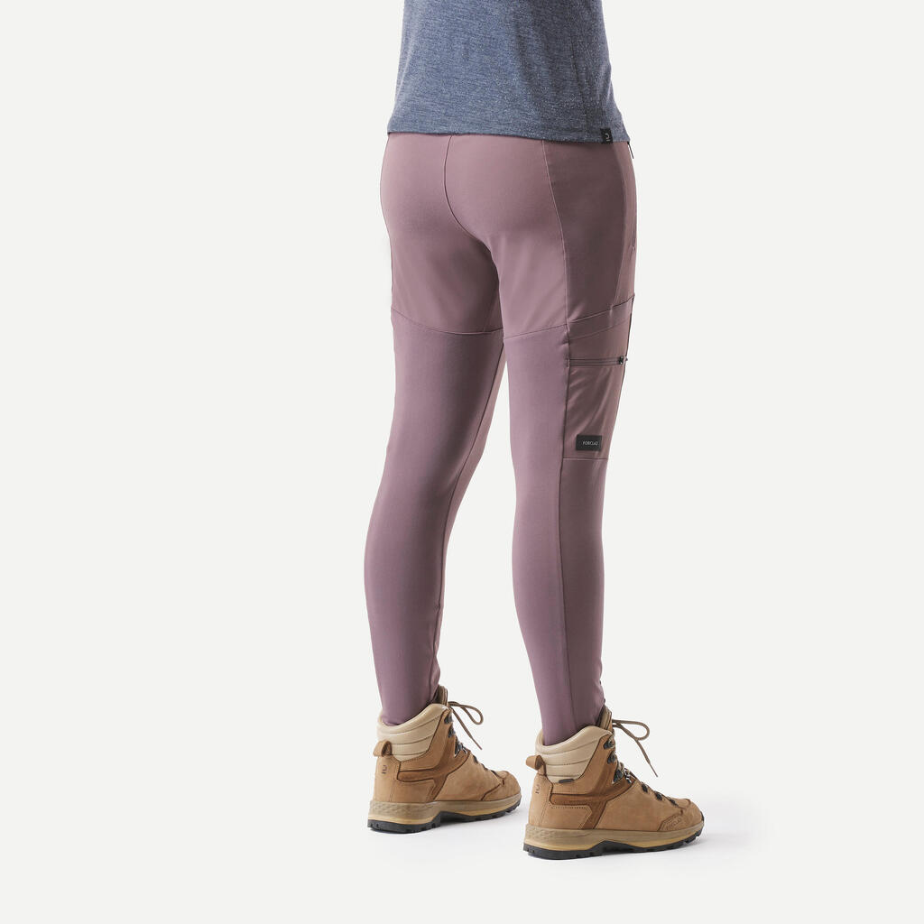 WOMEN’S TREKKING & TRAVEL DURABLE LEGGINGS - TRAVEL 500 - PURPLE