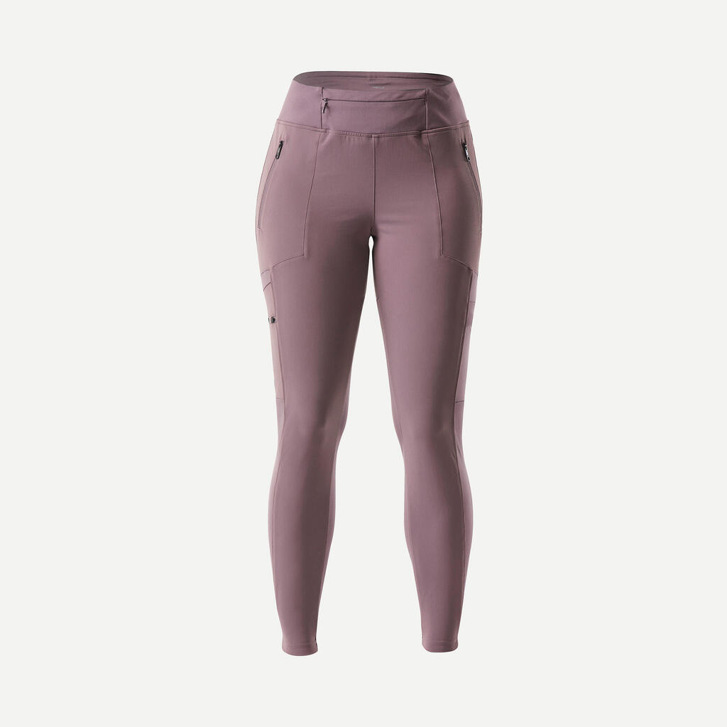 WOMEN’S TREKKING & TRAVEL DURABLE LEGGINGS - TRAVEL 500 - PURPLE