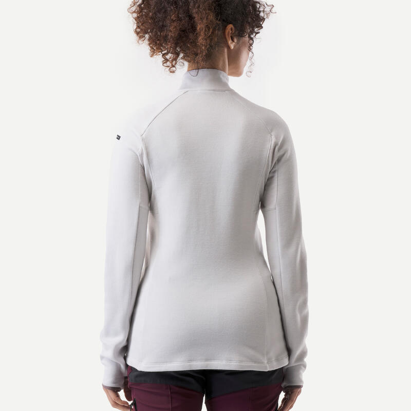 Camiseta de montaña y trekking lana merino Mujer Forclaz MT900 gris