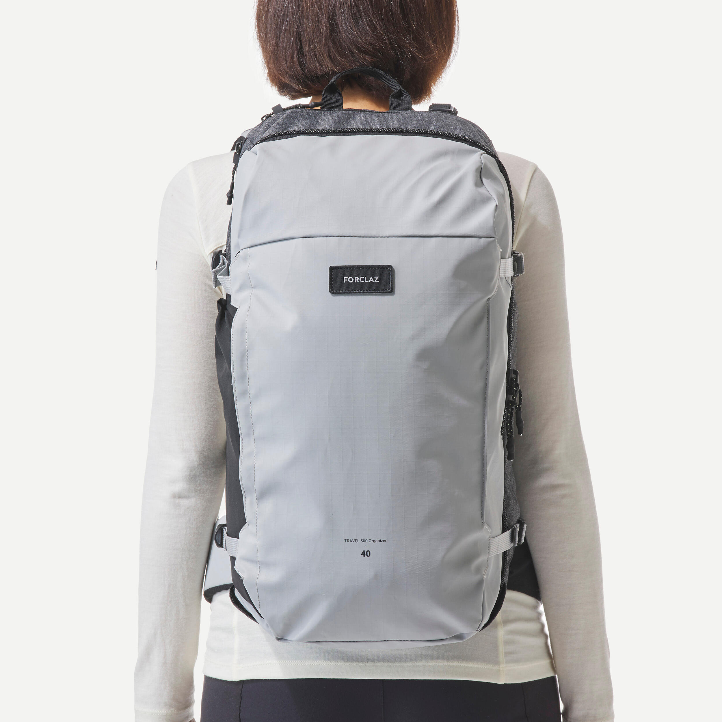 FORCLAZ Travel Backpack 40 L - Travel 500 ORGANIZER Grey