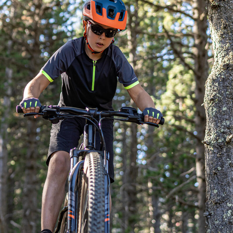 Maillot manches courtes vélo enfant 500 noir et jaune 7-11 ans