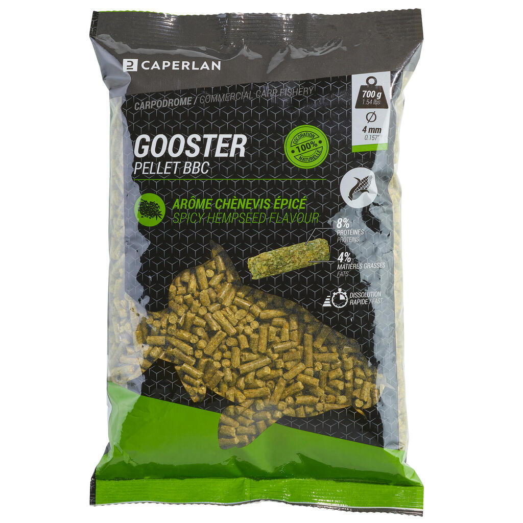 Mažųjų kukurūzų granulės „Gooster“ stacionariai karpių žvejybai, kanapių sėklų skonio, 4 mm, 0,7 kg