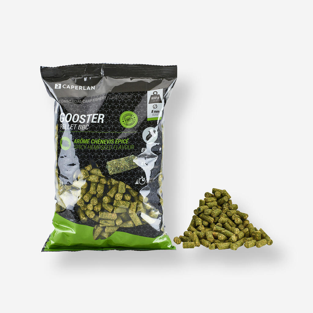 Peleti z okusom začinjenih konopljinih semen za statični krapolov GOOSTER (0,7 kg)