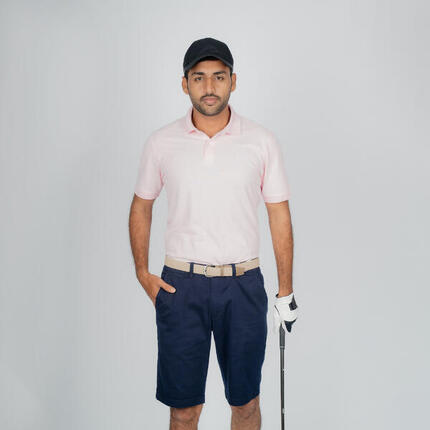 Polo de golf en coton polyester manches courtes Homme, MW500 bleu ardoise