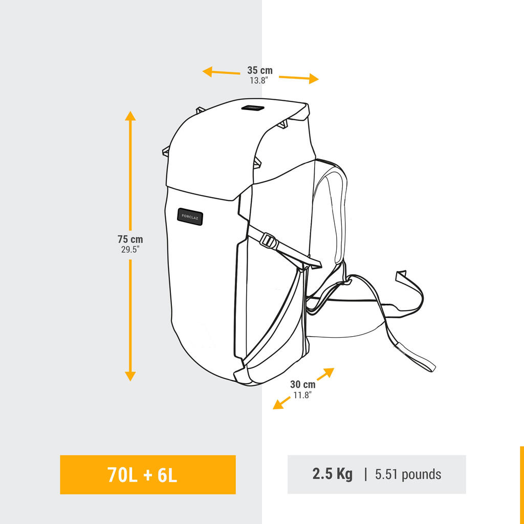 MUŠKI RANAC ZA TREKING TRAVEL 900 70+6 L SA OTVARRANJEM KAO KOFER