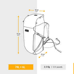 MEN’S TRAVEL TREKKING BACKPACK TRAVEL 900 70+6 L WITH SUITCASE OPENING