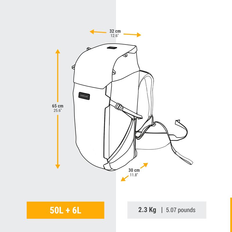 Herenrugzak voor backpacken 50 +6l Travel 900 kofferopening