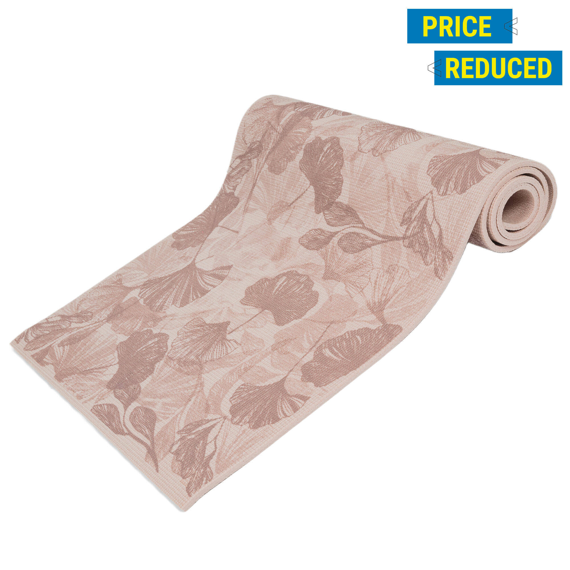 Yoga Mat, 8 mm thick, 173 x 61 cm, with Strap, Foam - Beige Lotus, For Soft Yoga
