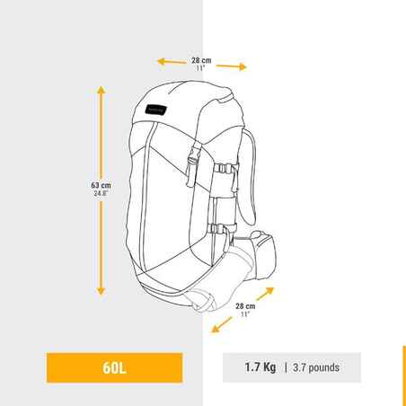 Mochila de montaña y trekking 60L Forclaz Trek100. Funda impermeable