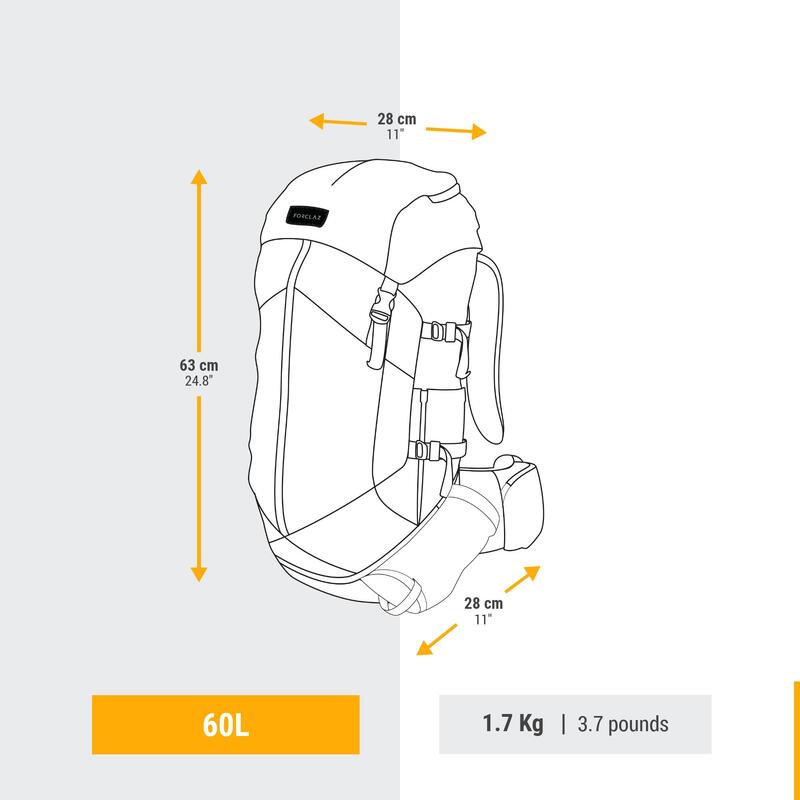 Rucsac Trekking cu husă ploaie MT100 Easyfit 60L Bleumarin Damă