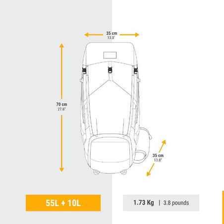 Γυναικείο σακίδιο πλάτης πεζοπορίας 55+10 L - MT500 AIR