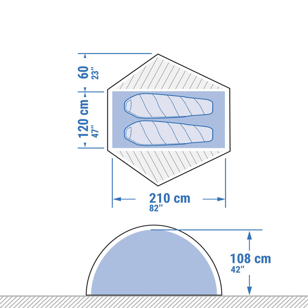 ​Tente dôme de trekking 2 places MT500 Mesh
