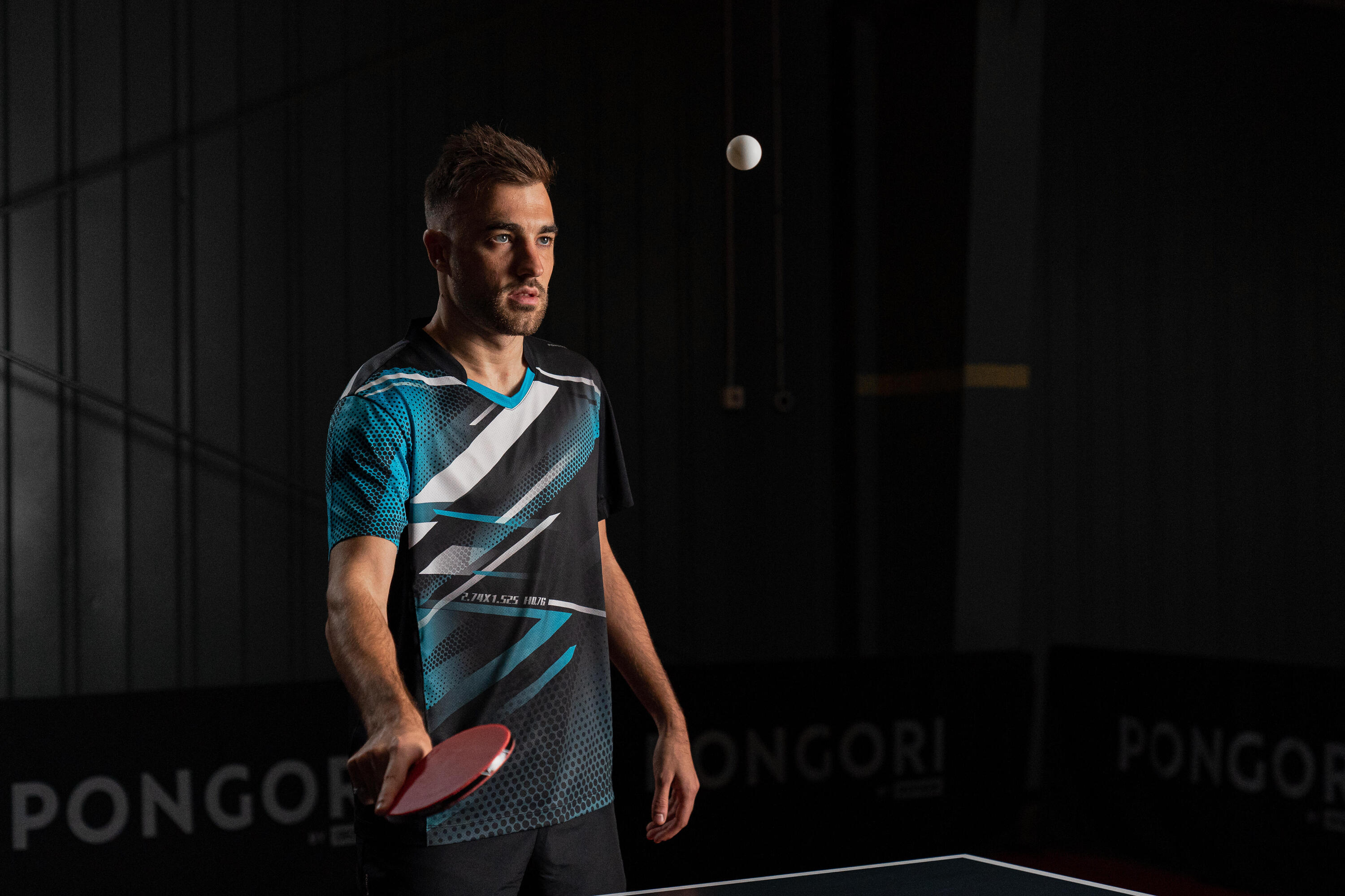 T-shirt de ping pong TTP560 Homem preto azul 7/13