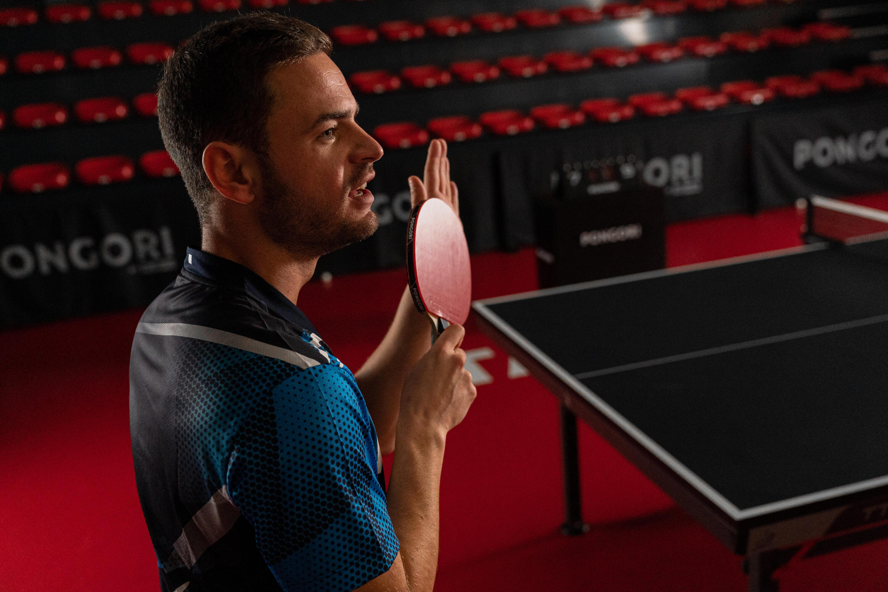 T-shirt de ping pong TTP560 Homem preto azul 10/13