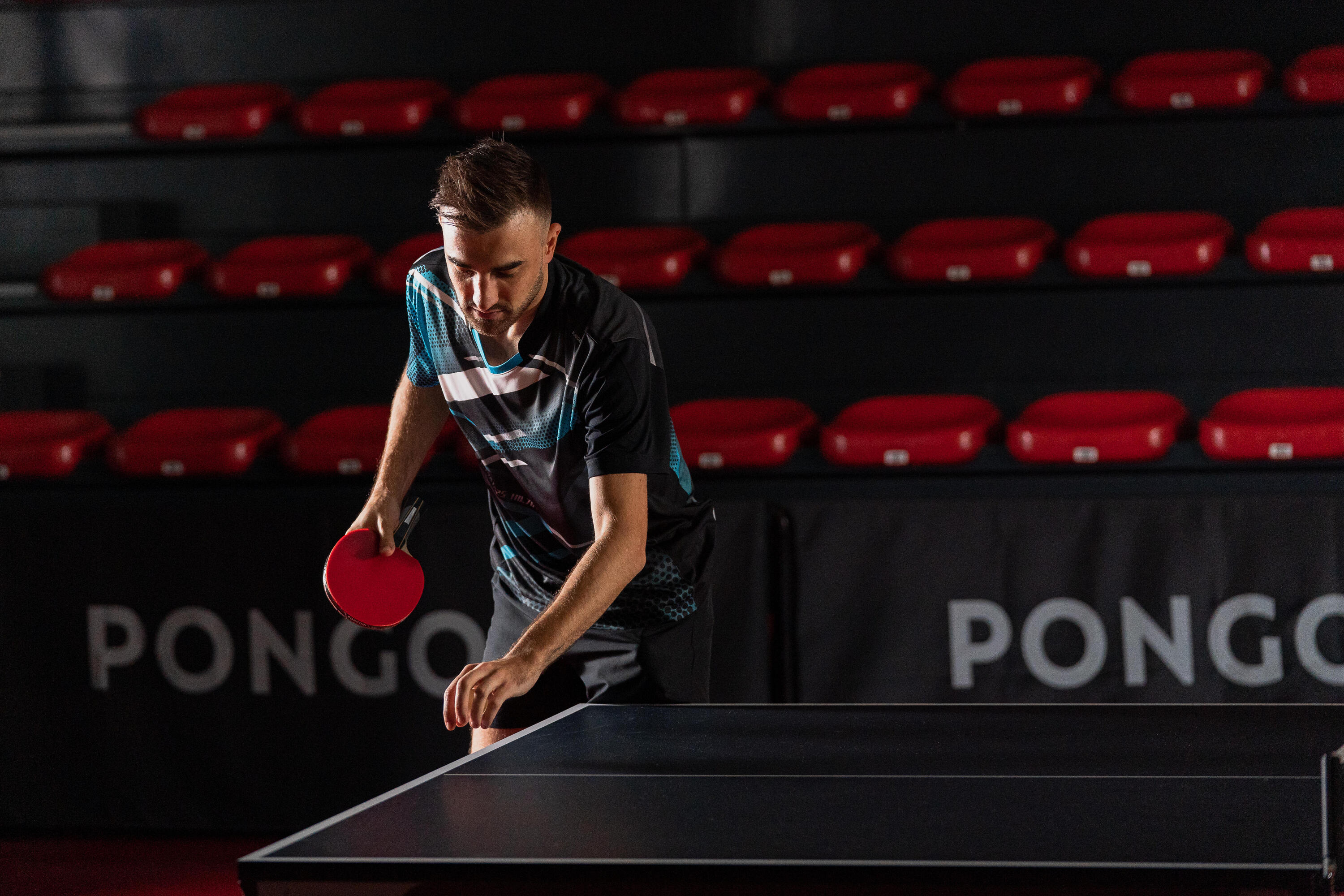 T-shirt de ping pong TTP560 Homem preto azul 9/13