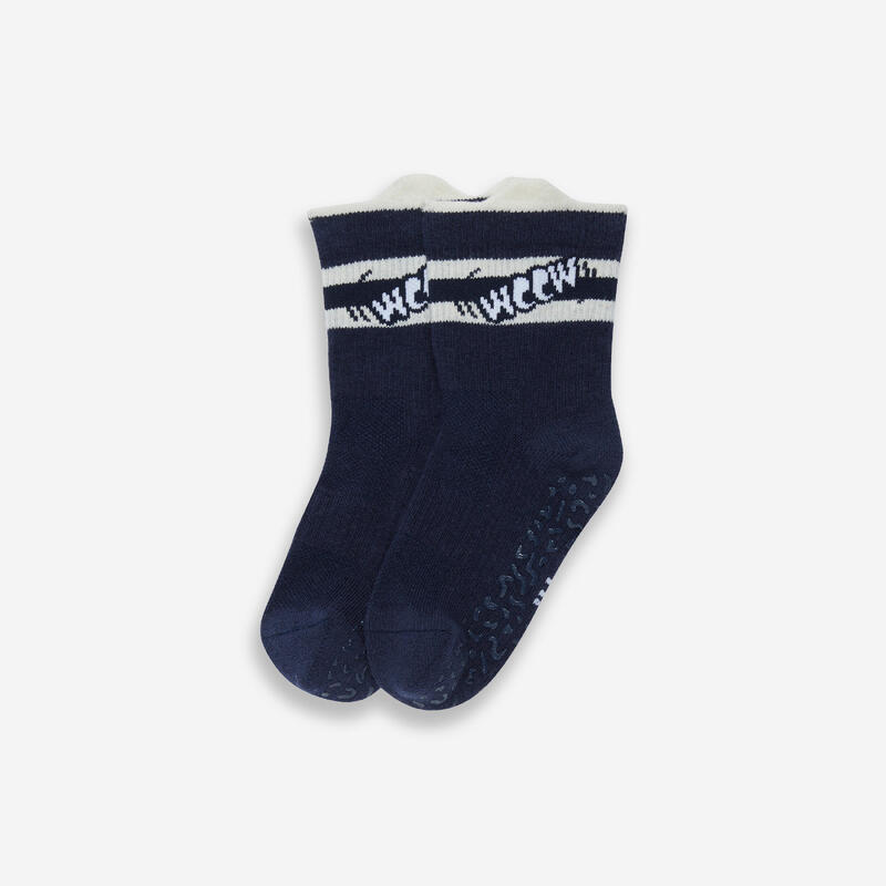 兒童防滑中筒襪 600－藍色配圖案