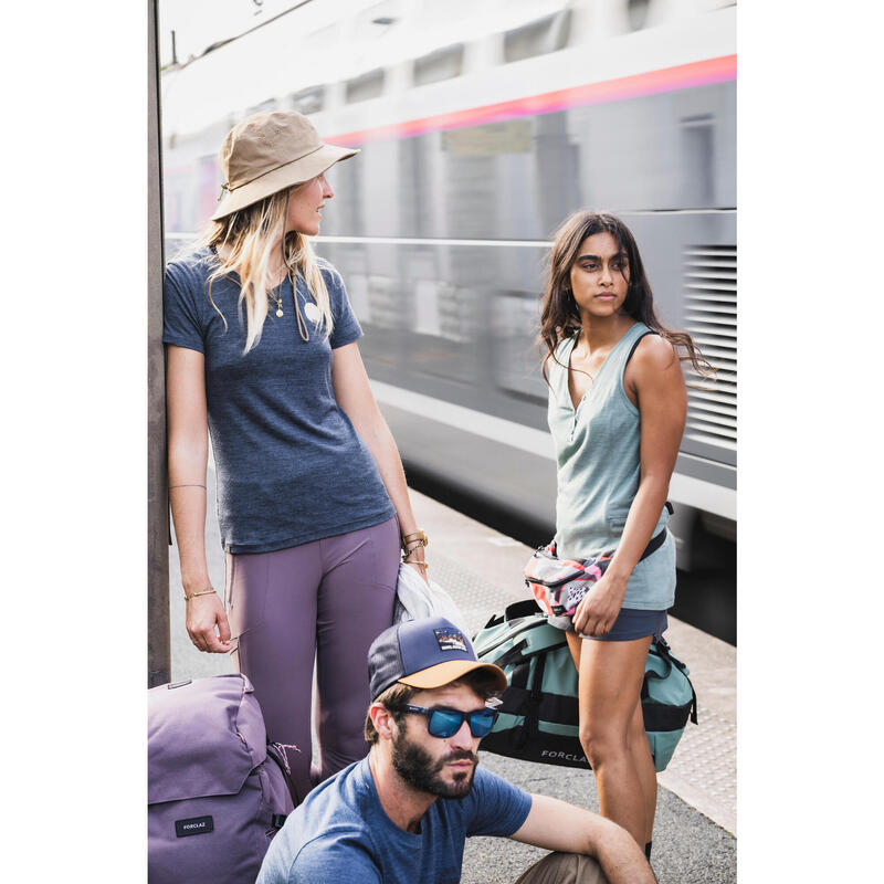 Tricou din Lână merinos Trekking călătorie Travel500 Albastru Damă