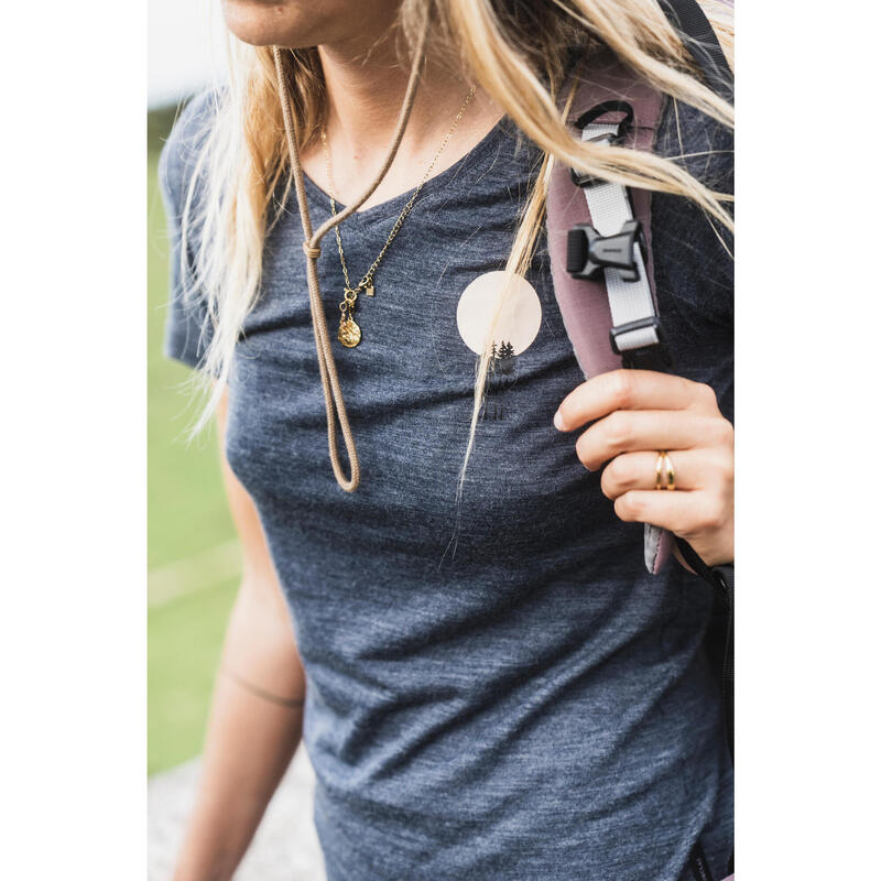 Tricou din Lână merinos Trekking călătorie Travel500 Albastru Damă