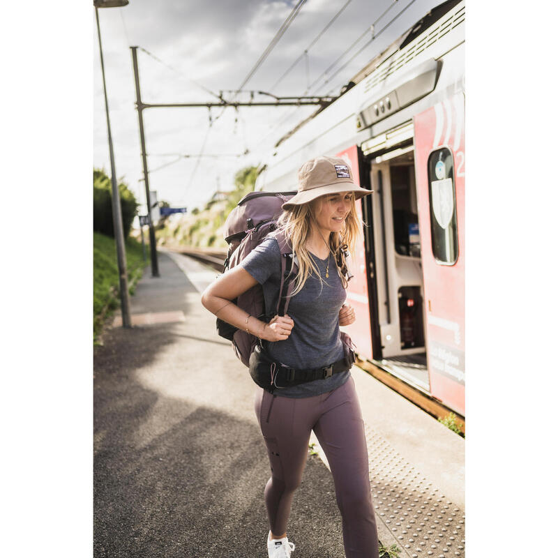 Camiseta de montaña y trekking manga corta  lana merino Mujer Forclaz Travel 500