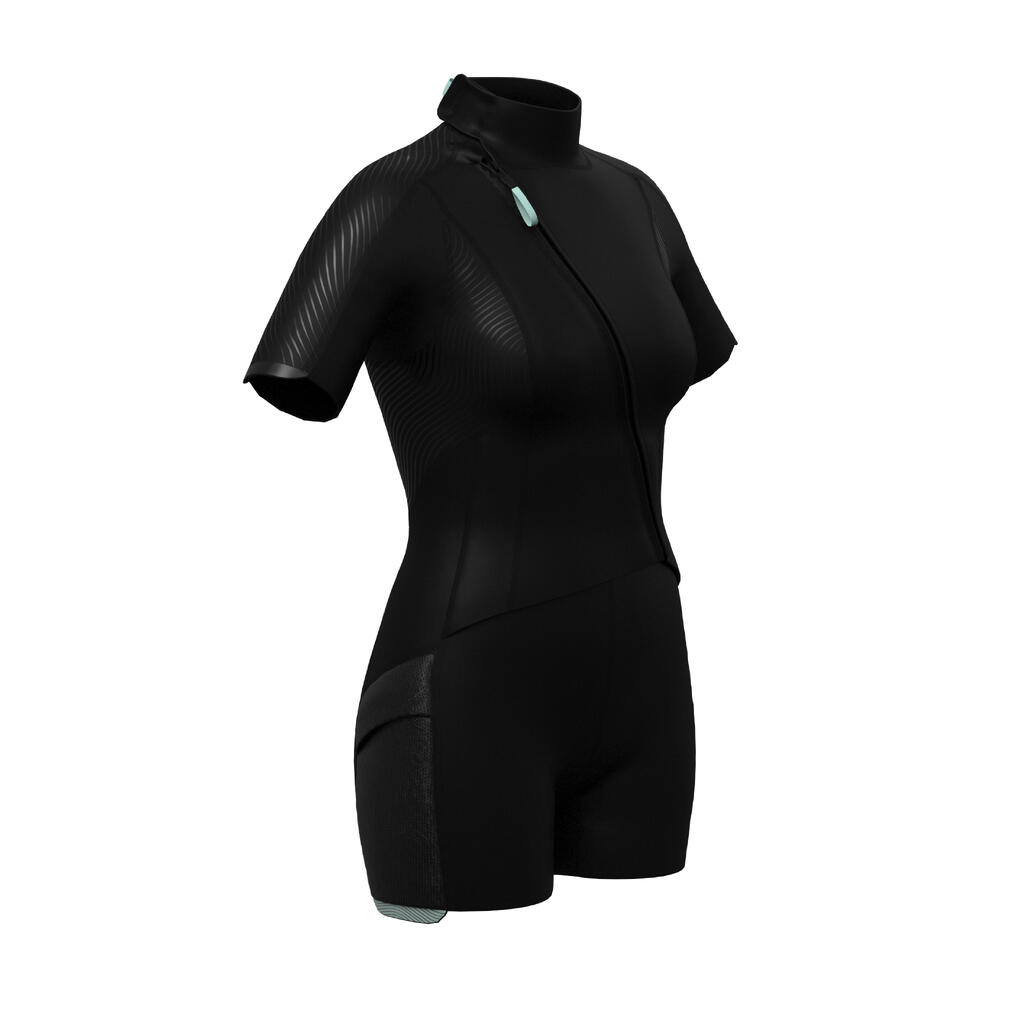 Sieviešu īsais neoprēna hidrotērps ar priekšējo rāvējslēdzēju “Easy”, 2 mm