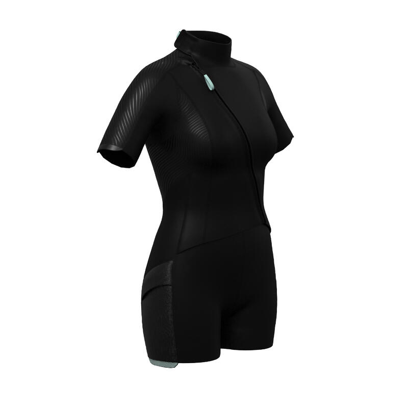 Women's 2 mm neoprene shorty wetsuit with diagonal front zip Easy SUBEA