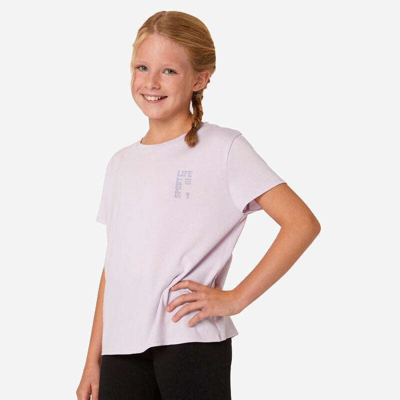 T-shirt bambina ginnastica 500 regular misto cotone lilla