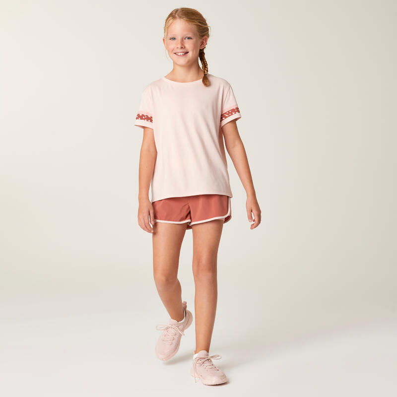 T-shirt bambina ginnastica 500 regular fit misto cotone rosa