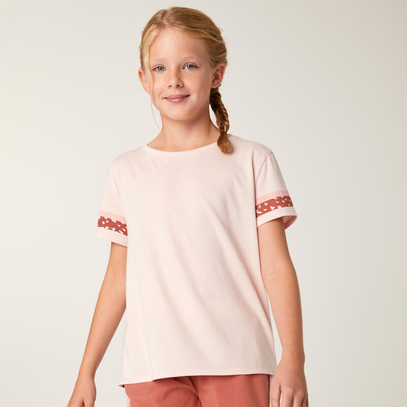 T-shirt bambina ginnastica 500 regular fit misto cotone rosa