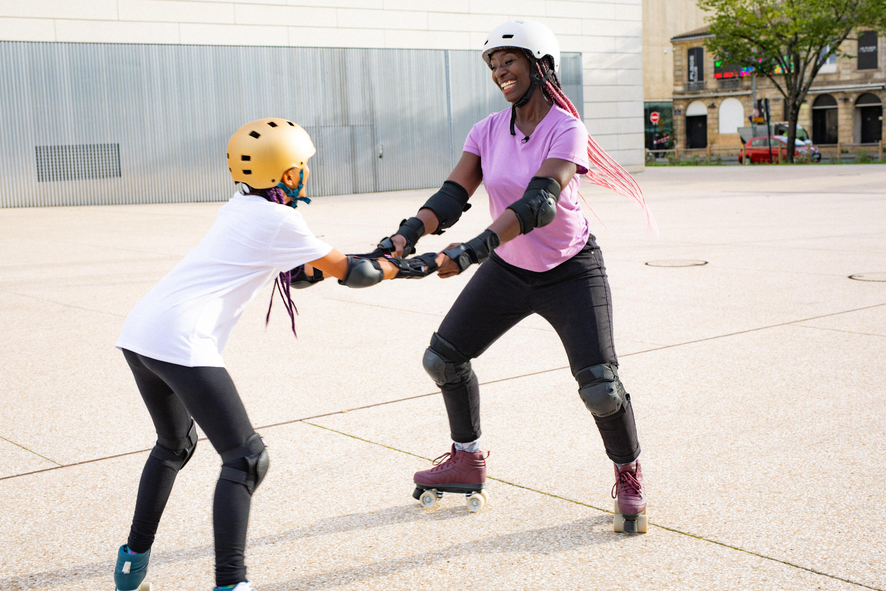 Set 3x2 beschermers voor kinderen voor skaten skateboarden steppen 100 zwart 10/15
