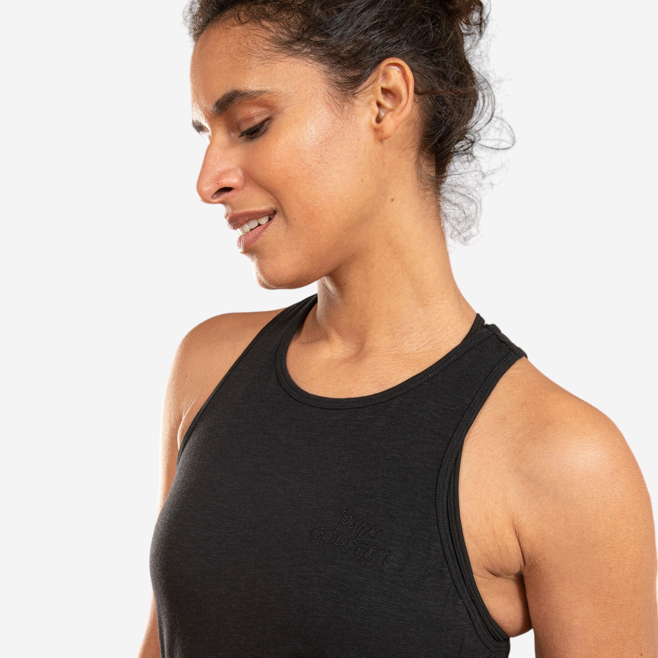 KIMJALY Cotton Yoga Tank Top - Black Print