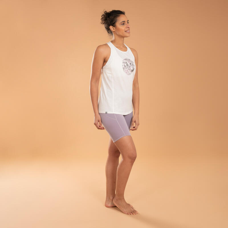 Camiseta Yoga Blanco Roto Estampado Sin Mangas Algodón