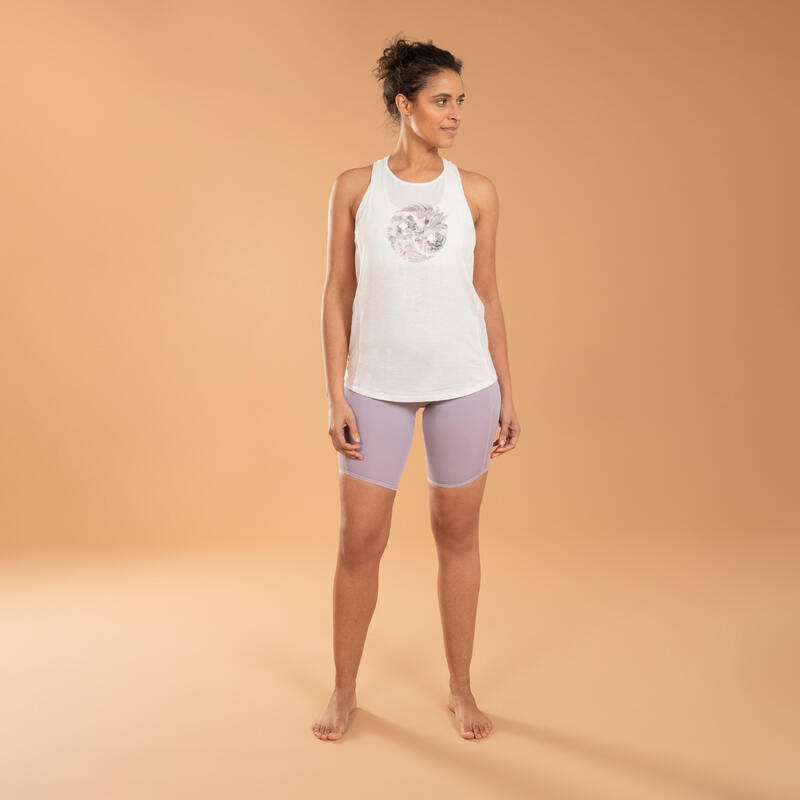 Camiseta Yoga Blanco Roto Estampado Sin Mangas Algodón