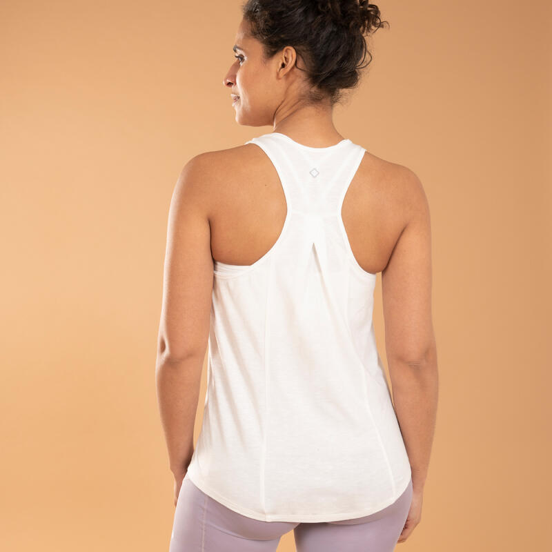 Canotta donna yoga loose misto cotone bianca con stampa