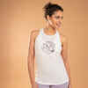 Majica bez rukava za jogu pamučna s printom ženska prljavo bijela