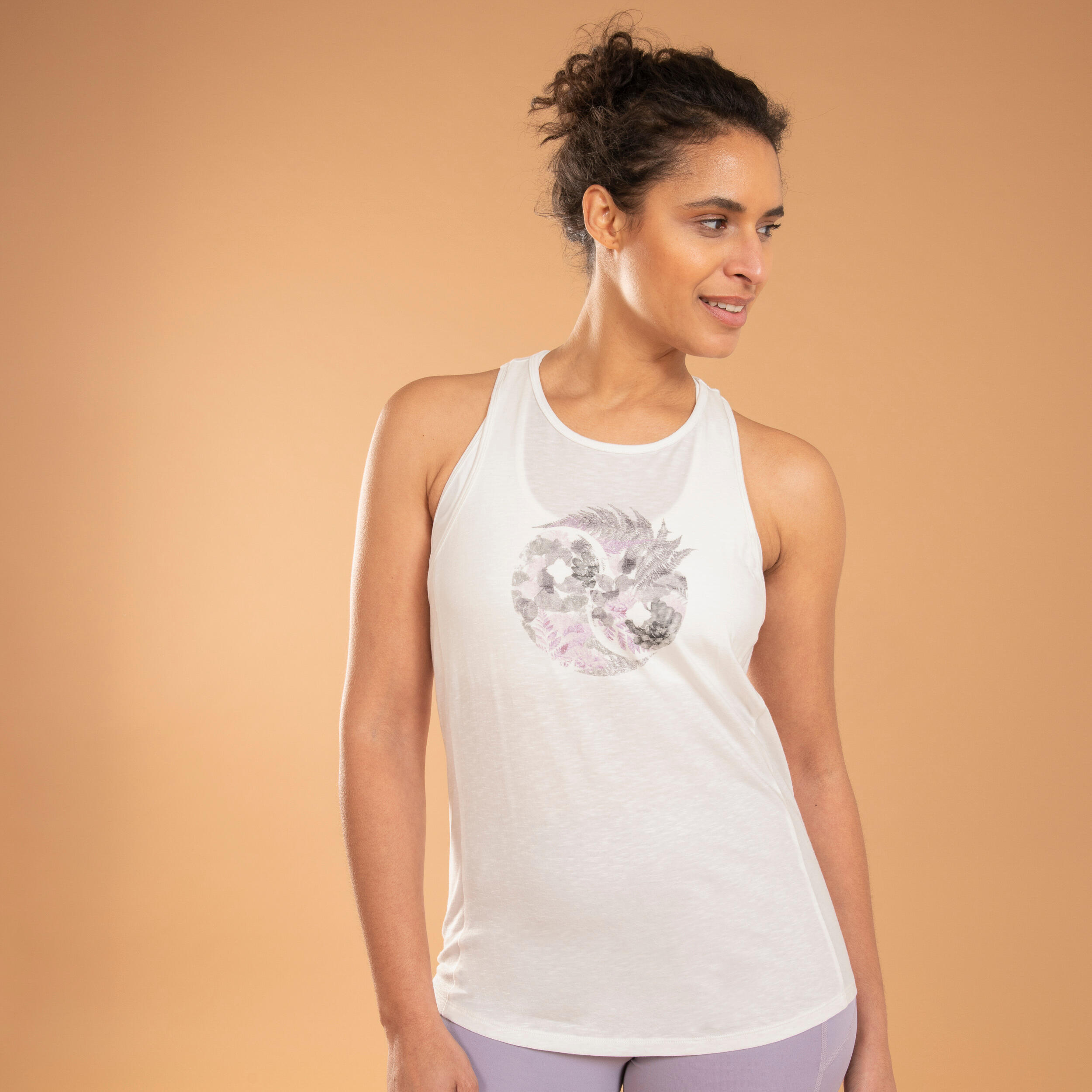 KIMJALY Yoga Cotton Tank Top - Off-White Print