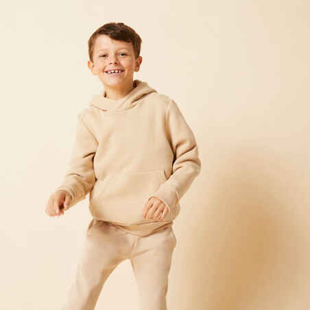 Vaikiškas medvilninis džemperis su gobtuvu, smėlio spalvos