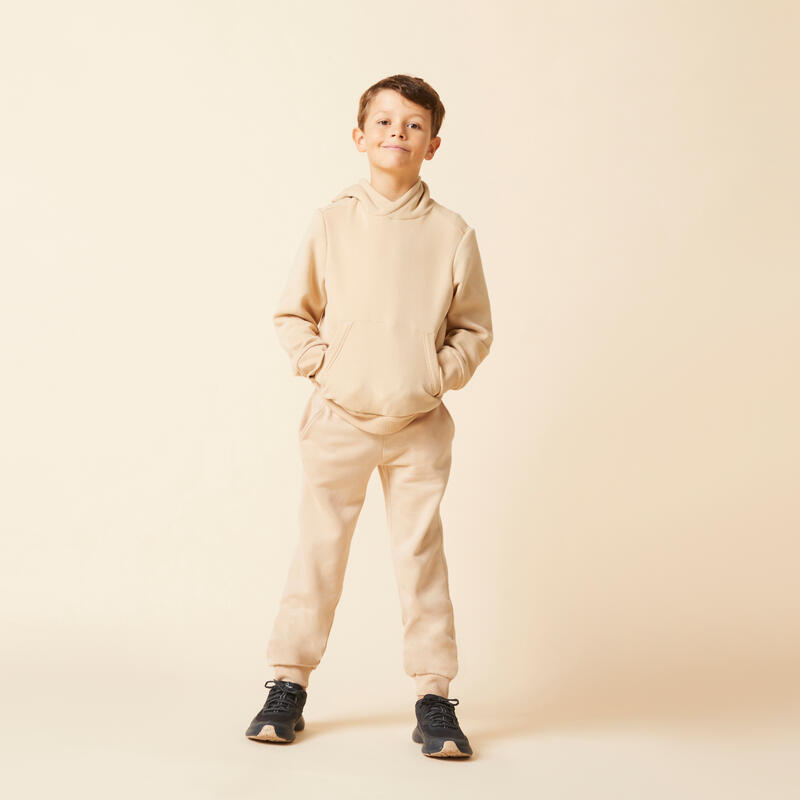 Felpa bambino ginnastica con cappuccio pesante beige