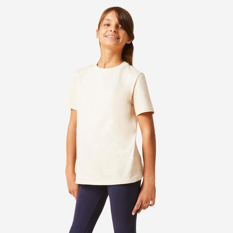 T-shirt bambino ginnastica ESSENTIALS regular fit 100% cotone beige