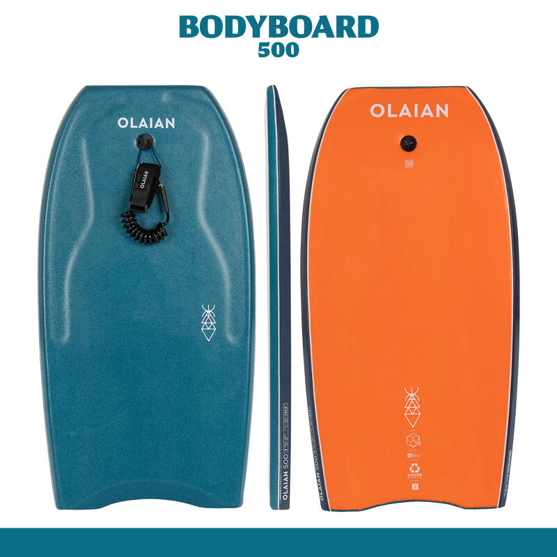 Bodyboard 500 bleu / orange avec leash