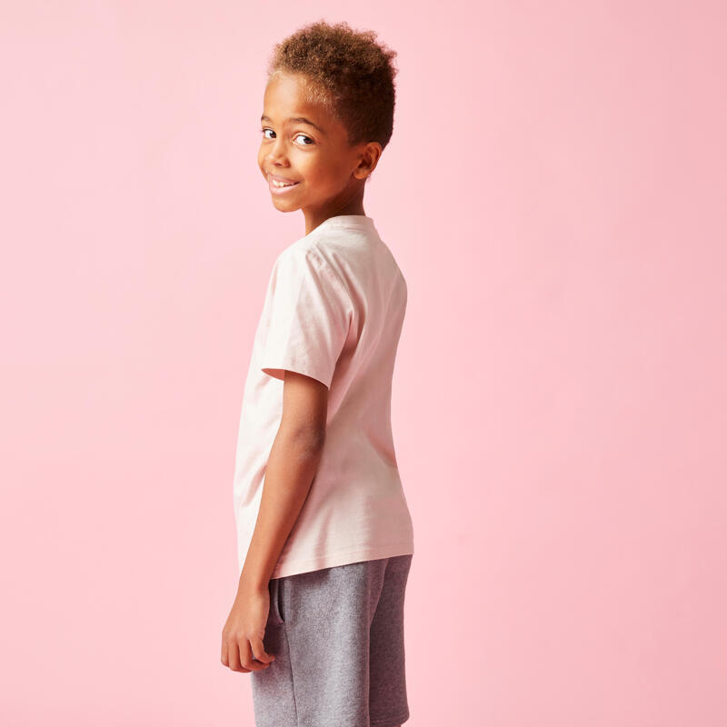 T-shirt bambino unisex ginnastica 500 regular cotone 100% rosa