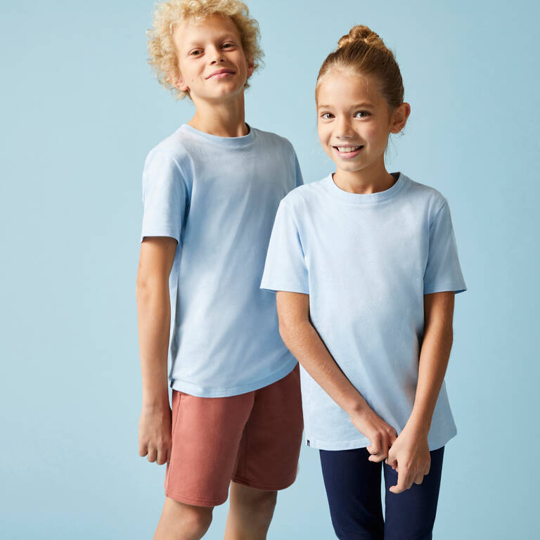 T-Shirt Katun Uniseks Anak 500 - Sky Blue