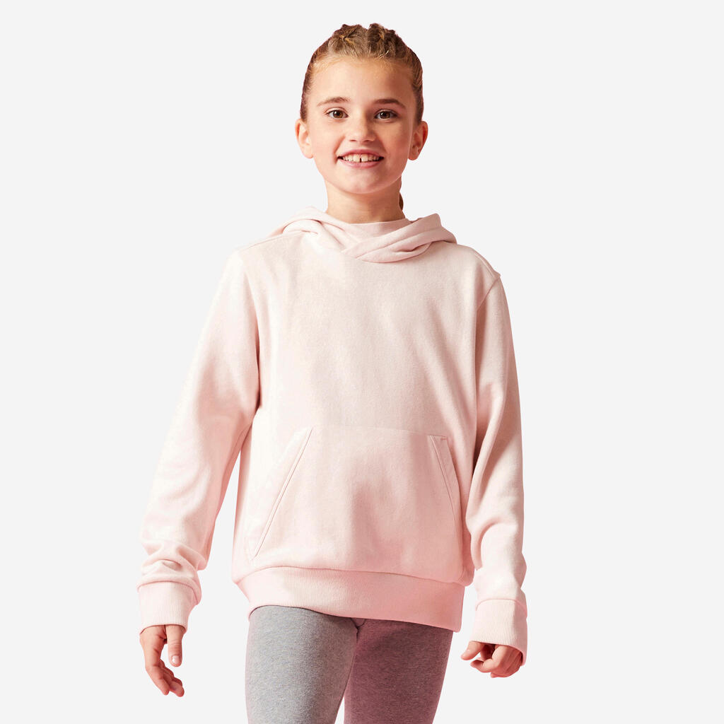 Bērnu silts sporta džemperis ar kapuci “500”, pērļu rozā