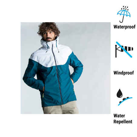 Chaqueta impermeable lluvia vela Hombre Sailing 100 azul blanco